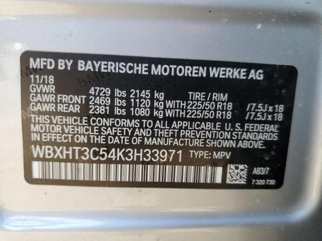 WBXHT3C54K3H33971 - 2019 BMW X1 XDRIVE28I SILVER photo 12