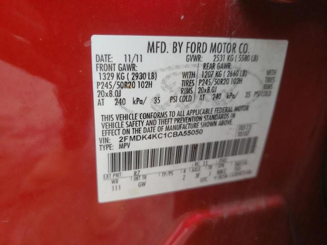 2FMDK4KC1CBA55050 - 2012 FORD EDGE LIMITED RED photo 13