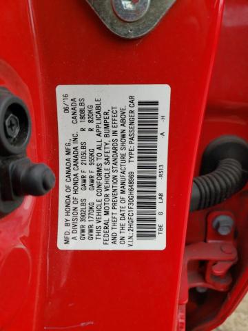 2HGFC1F30GH648969 - 2016 HONDA CIVIC EX RED photo 12