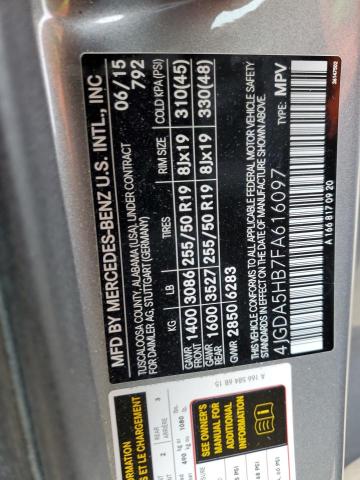 4JGDA5HB7FA616097 - 2015 MERCEDES-BENZ ML 350 4MATIC SILVER photo 13