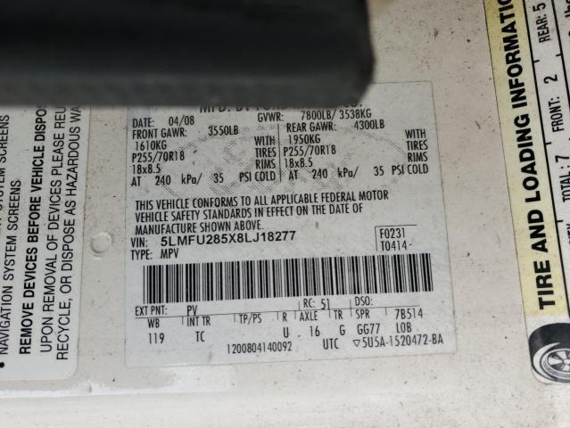 5LMFU285X8LJ18277 - 2008 LINCOLN NAVIGATOR თეთრი ფოტო 13