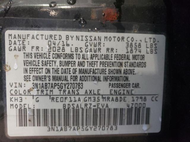 3N1AB7AP5GY270783 - 2016 NISSAN SENTRA S BLACK photo 12