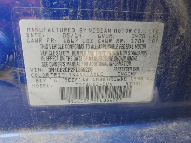 3N1CE2CP2FL356225 - 2015 NISSAN VERSA NOTE S BLUE photo 12