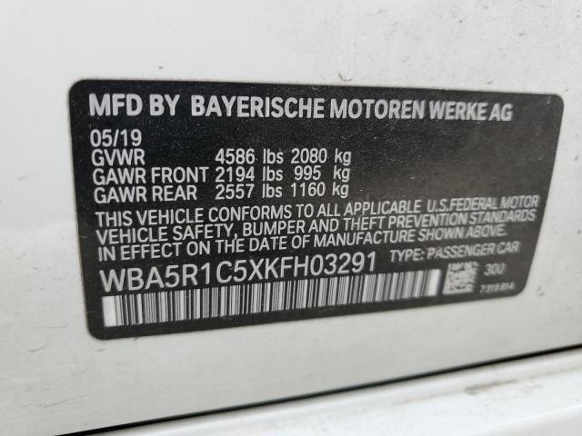 WBA5R1C5XKFH03291 - 2019 BMW 330I WHITE photo 12