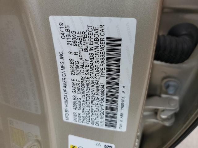 1HGCV1F12KA082347 - 2019 HONDA ACCORD LX GOLD photo 13