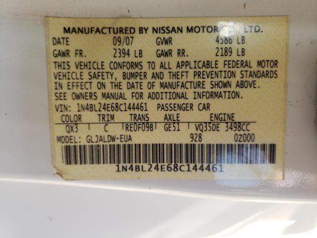 1N4BL24E68C144461 - 2008 NISSAN ALTIMA 3.5SE WHITE photo 12