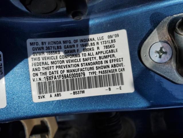 19XFA1F59AE005979 - 2010 HONDA CIVIC LX BLUE photo 12