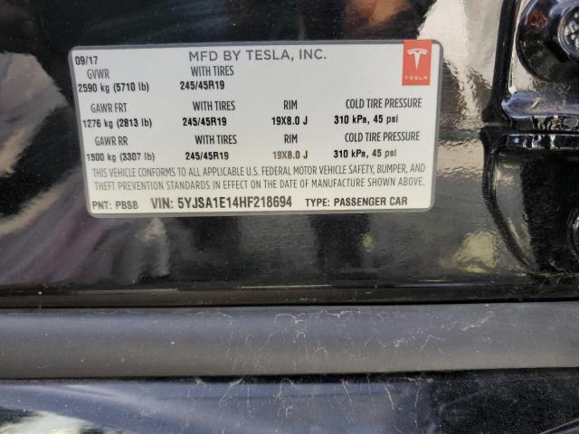 5YJSA1E14HF218694 - 2017 TESLA MODEL S BLACK photo 13