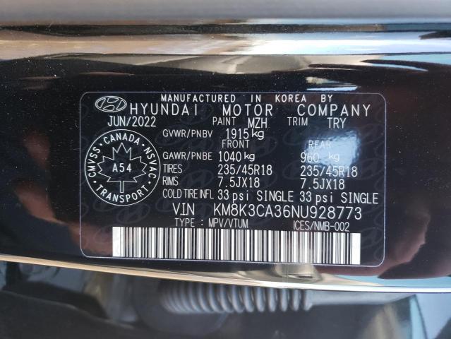 KM8K3CA36NU928773 - 2022 HYUNDAI KONA N LINE BLACK photo 12