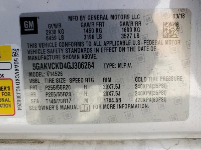 5GAKVCKD4GJ306264 - 2016 BUICK ENCLAVE WHITE photo 14