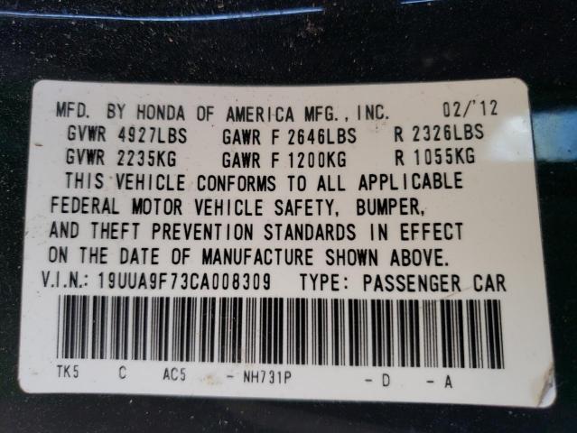 19UUA9F73CA008309 - 2012 ACURA TL BLACK photo 12