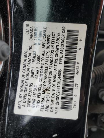 2HGFC2F61GH544006 - 2016 HONDA CIVIC LX BLACK photo 12