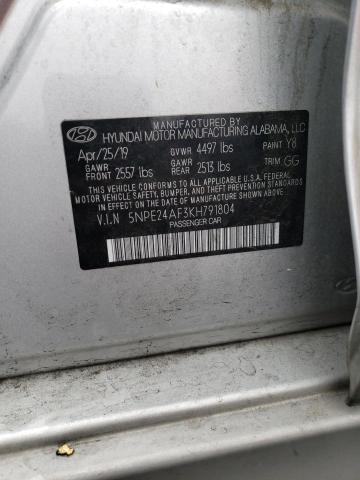 5NPE24AF3KH791804 - 2019 HYUNDAI SONATA SE SILVER photo 12