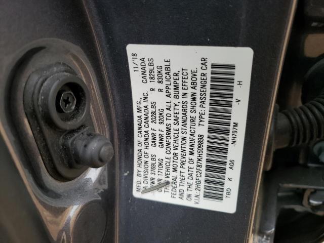 2HGFC2F87KH509898 - 2019 HONDA CIVIC SPORT 灰色 照片 12