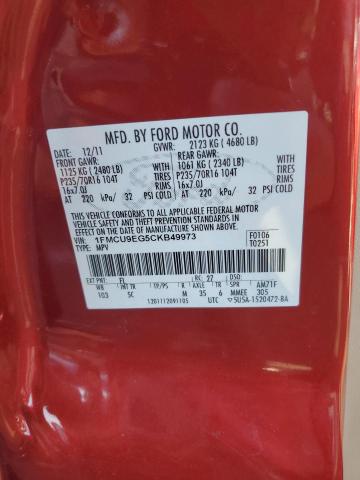 1FMCU9EG5CKB49973 - 2012 FORD ESCAPE LIMITED RED photo 12