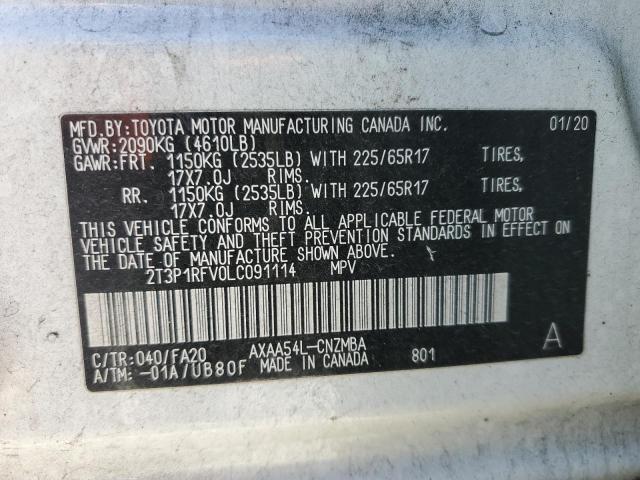 2T3P1RFV0LC091114 - 2020 TOYOTA RAV4 XLE WHITE photo 13