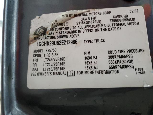 1GCHK29U62E212986 - 2002 CHEVROLET 2500 K2500 HEAVY DUTY SILVER photo 12