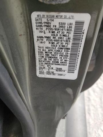 JN8DR09Y64W920450 - 2004 NISSAN PATHFINDER LE მწვანე ფოტო 13