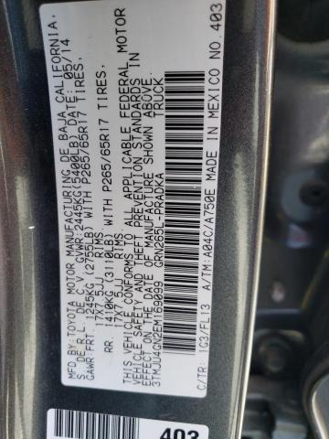 3TMJU4GN2EM169099 - 2014 TOYOTA TACOMA DOUBLE CAB PRERUNNER GRAY photo 12