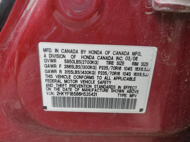 2HKYF18586H535421 - 2006 HONDA PILOT EX RED photo 13