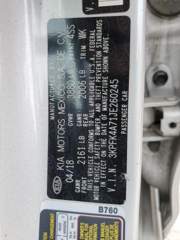 3KPFK4A71JE260245 - 2018 KIA FORTE LX SILVER photo 12