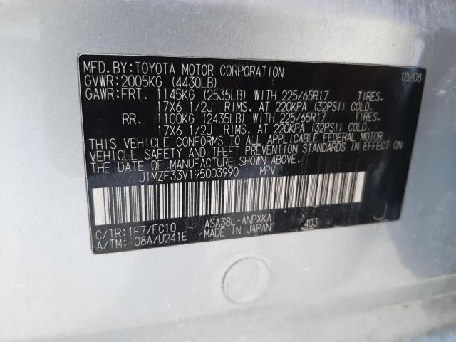 JTMZF33V195003990 - 2009 TOYOTA RAV4 SILVER photo 12