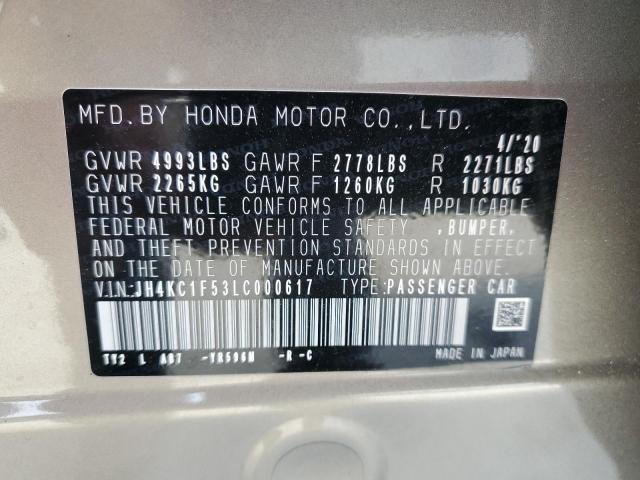 JH4KC1F53LC000617 - 2020 ACURA RLX TECHNOLOGY GOLD photo 12