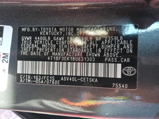 4T1BF3EK1BU631303 - 2011 TOYOTA CAMRY BASE GRAY photo 12