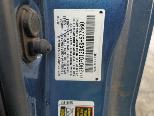 2HGFG128X8H577660 - 2008 HONDA CIVIC EX BLUE photo 12