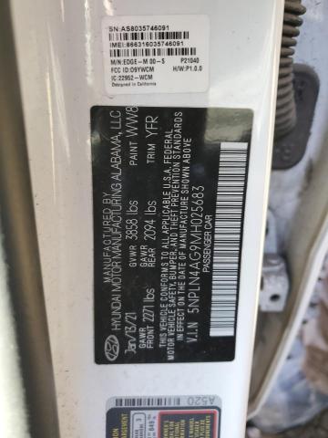 5NPLN4AG9MH025683 - 2021 HYUNDAI ELANTRA SEL WHITE photo 12