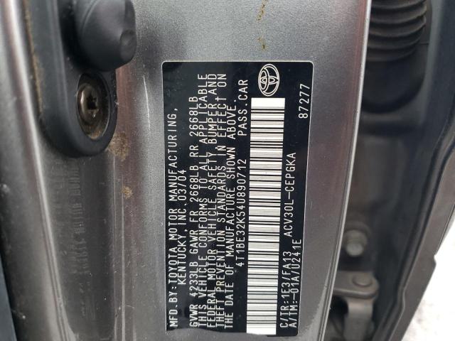 4T1BE32K54U890712 - 2004 TOYOTA CAMRY LE GRAY photo 12