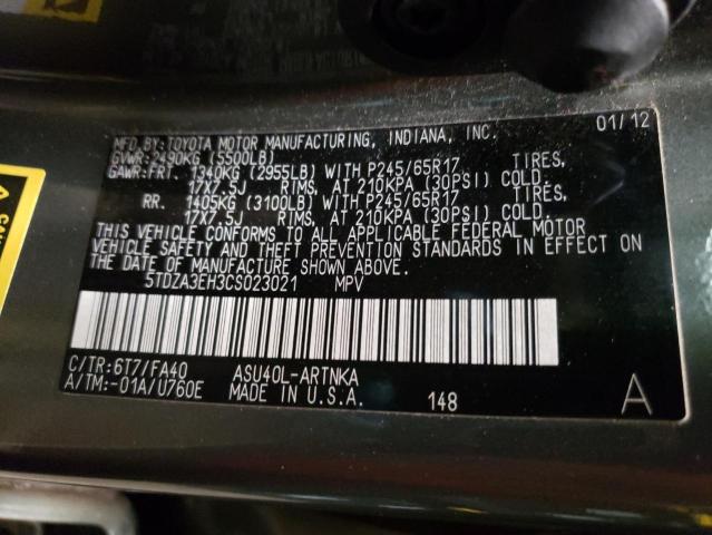 5TDZA3EH3CS023021 - 2012 TOYOTA HIGHLANDER BASE Vert photo 13