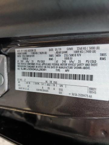 5LMCJ3D93KUL29381 - 2019 LINCOLN MKC RESERVE ნაცრისფერი ფოტო 13