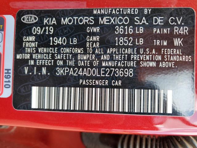 3KPA24AD0LE273698 - 2020 KIA RIO LX BURGUNDY photo 12