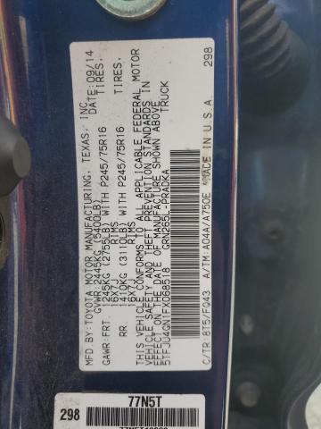 5TFJU4GN1FX068518 - 2015 TOYOTA TACOMA DOUBLE CAB PRERUNNER BLUE photo 12