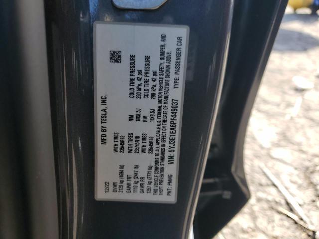 5YJ3E1EA6PF449037 - 2023 TESLA MODEL 3 Մոխրագույն լուսանկար 12