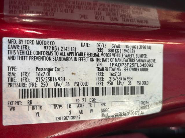 1FADP3F25FL345092 - 2015 FORD FOCUS SE RED photo 10