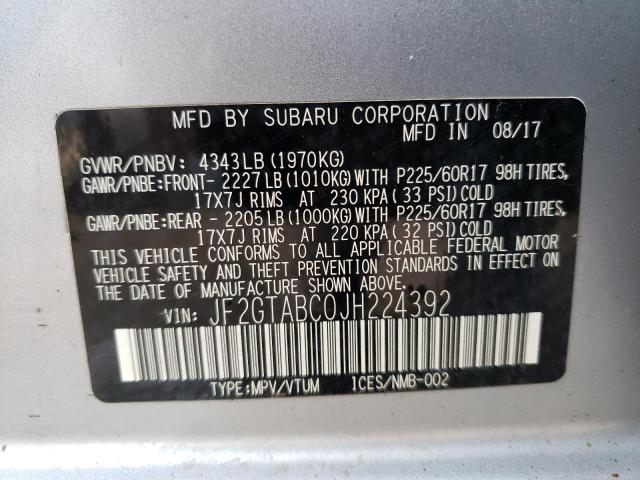 JF2GTABC0JH224392 - 2018 SUBARU CROSSTREK PREMIUM 银色 照片 12