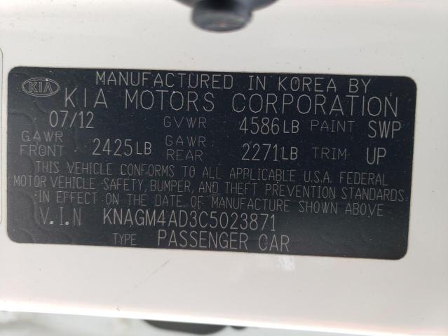 KNAGM4AD3C5023871 - 2012 KIA OPTIMA HYBRID WHITE photo 13