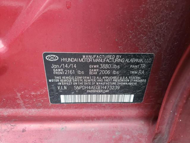 5NPDH4AE0EH473239 - 2014 HYUNDAI ELANTRA SE RED photo 12