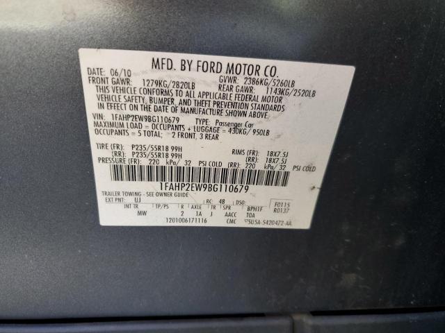 1FAHP2EW9BG110679 - 2011 FORD TAURUS SEL GRAY photo 12