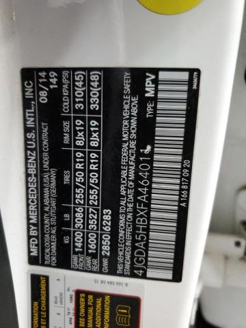 4JGDA5HBXFA464011 - 2015 MERCEDES-BENZ ML 350 4MATIC WHITE photo 13