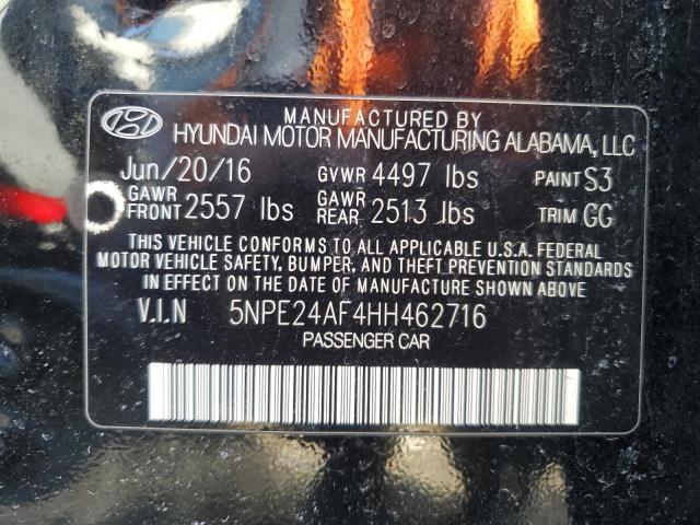 5NPE24AF4HH462716 - 2017 HYUNDAI SONATA SE BLACK photo 12