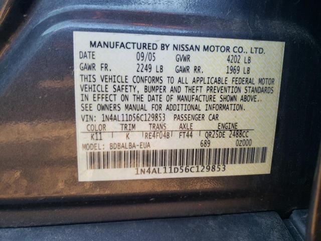 1N4AL11D56C129853 - 2006 NISSAN ALTIMA S GRAY photo 12