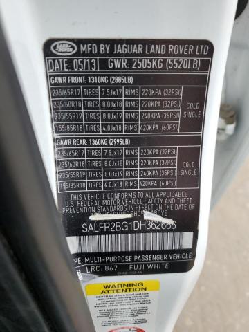 SALFR2BG1DH362666 - 2013 LAND ROVER LR2 HSE WHITE photo 12