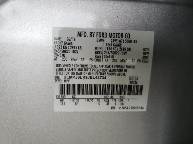 2LMPJ6LR9JBL42734 - 2018 LINCOLN MKX RESERVE ვერცხლისფერი ფოტო 13