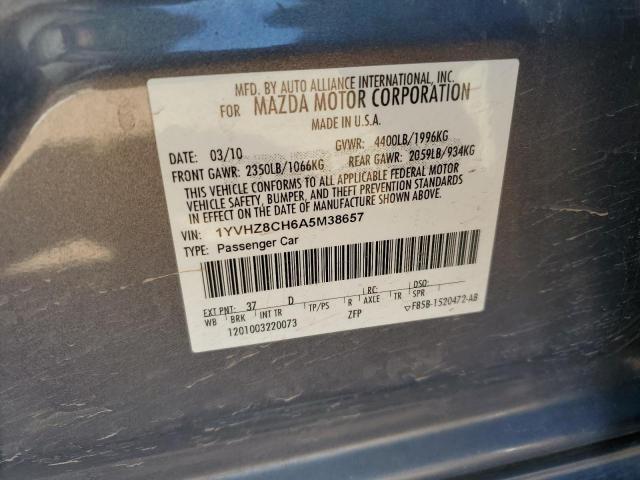 1YVHZ8CH6A5M38657 - 2010 MAZDA 6 I GRAY photo 12