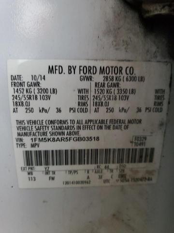 1FM5K8AR5FGB03518 - 2015 FORD EXPLORER POLICE INTERCEPTOR WHITE photo 14