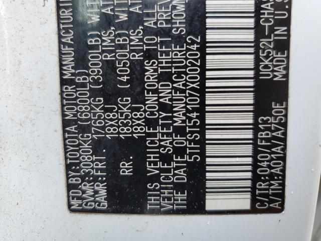 5TFST54107X002042 - 2007 TOYOTA TUNDRA DOUBLE CAB SR5 WHITE photo 12