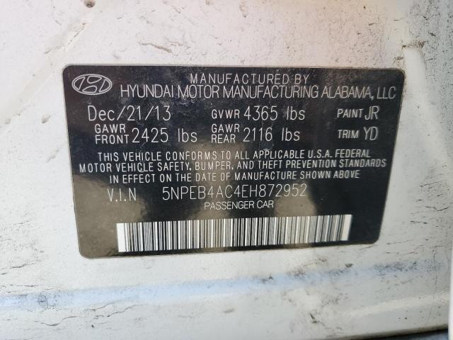 5NPEB4AC4EH872952 - 2014 HYUNDAI SONATA GLS WHITE photo 12